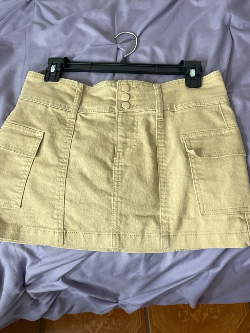 Cargo Beige Button-Front Mini Skirt